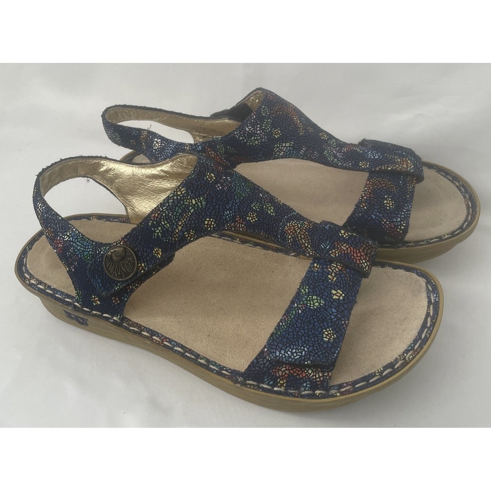 Alegria by PG Lite Sandals 39 8.5/9 Kendra Birdland T-Strap Blue Mosaic Wedge